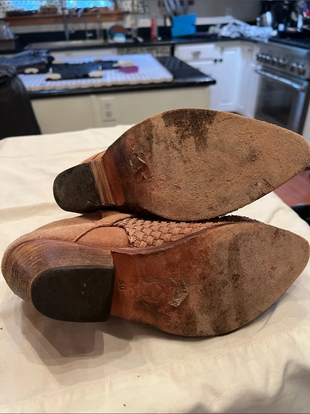 Free People Woven Suede Ankle Booties in Rust Brown